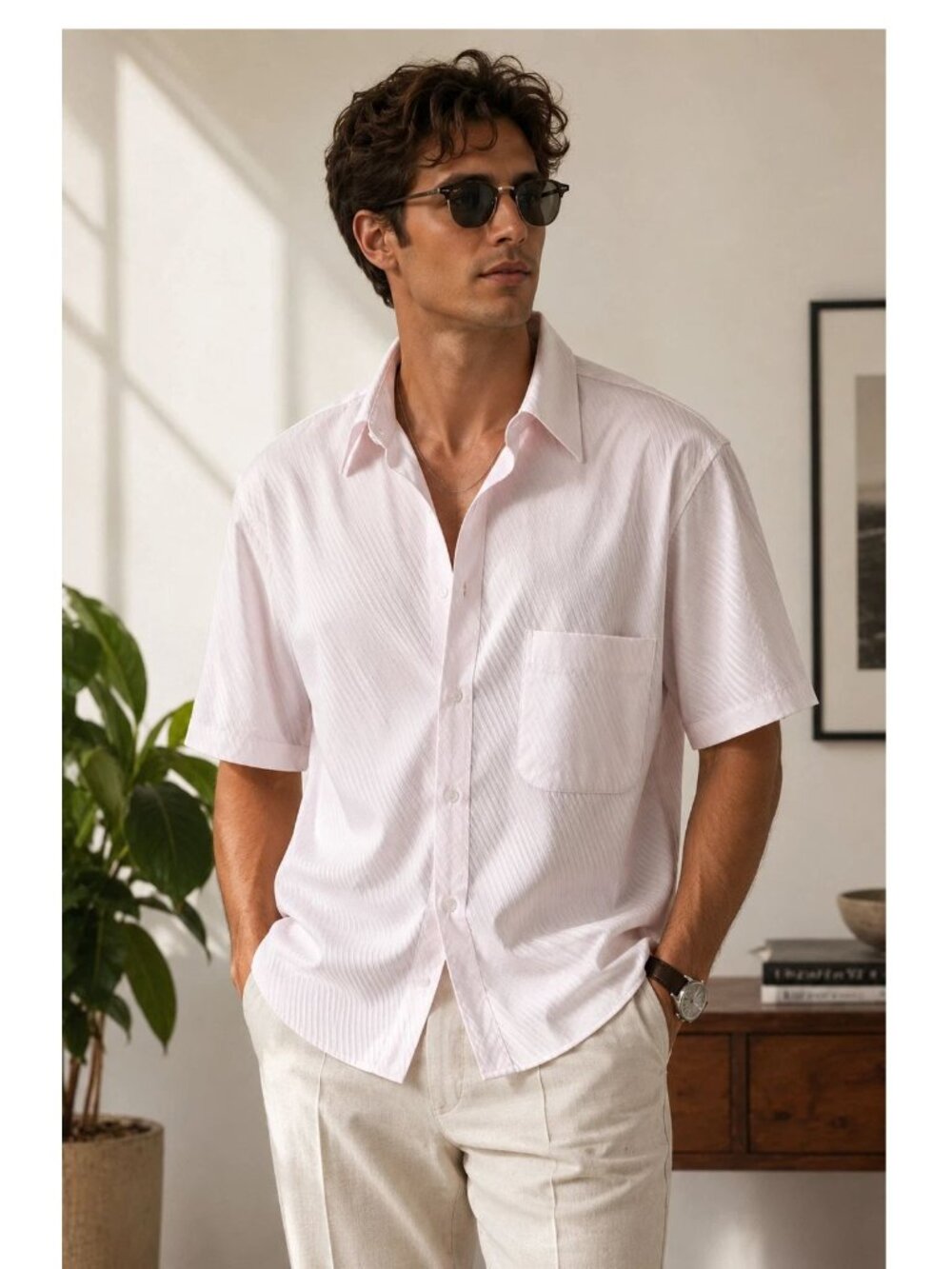 Vintage C&A CANDA Men's Light Pink Short Sleeve Dress Shirt Size 16 / 41